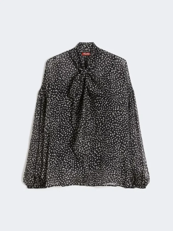 Blouse en mousseline imprimée, noire Blouse en mousseline imprimée, noire