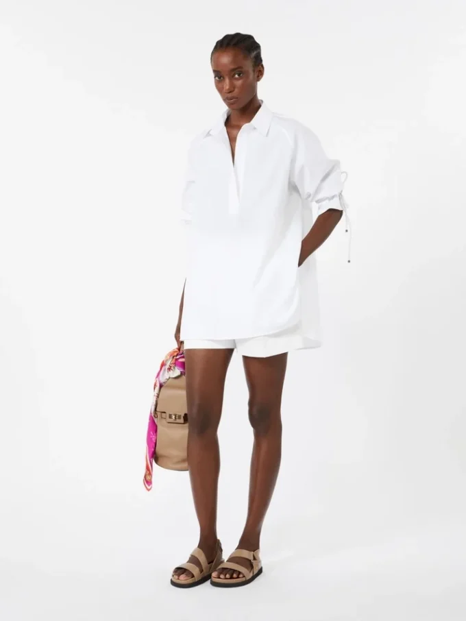 Blouse en popeline de coton, blanc optique Blouse en popeline de coton, blanc optique