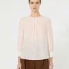 Blouse en soie à col rond, rose Blouse en soie à col rond, rose
