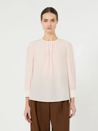 Blouse en soie à col rond, rose