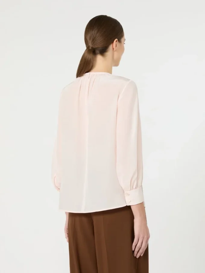 Blouse en soie à col rond, rose Blouse en soie à col rond, rose
