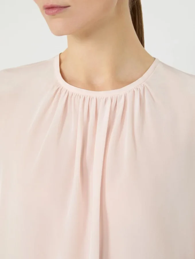 Blouse en soie à col rond, rose Blouse en soie à col rond, rose