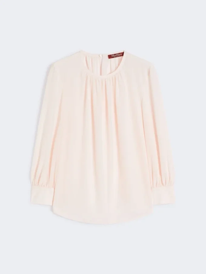 Blouse en soie à col rond, rose Blouse en soie à col rond, rose