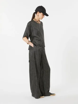 Pantalon large en soie imprimée, noir et blanc