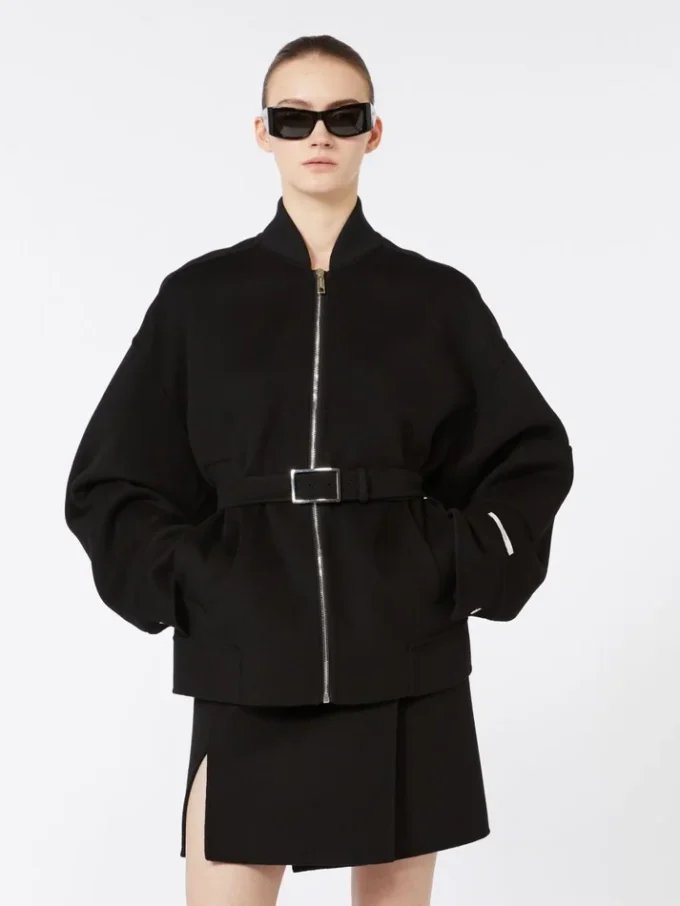 Blouson aviateur oversize en laine, noir Blouson aviateur oversize en laine, noir