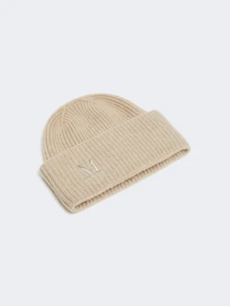 Bonnet en cachemire à côtes, beige