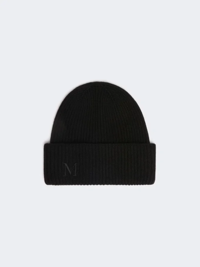 Bonnet en cachemire à côtes, noir