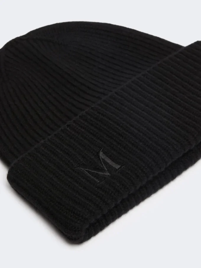 Bonnet en cachemire à côtes, noir