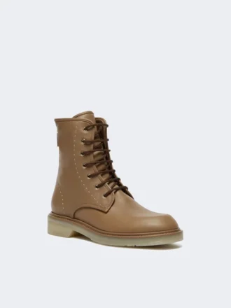 Bottes de combat en cuir, marron noisette