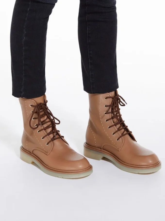 Bottes de combat en cuir, marron noisette