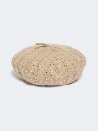 Béret en cachemire orné de strass, couleur sable