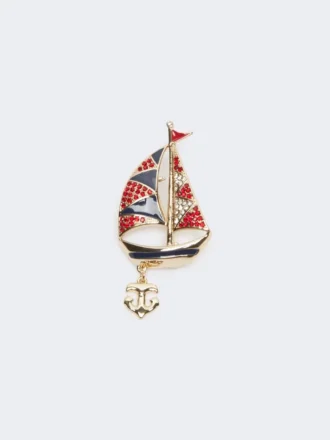 Broche en métal avec strass, bleu ciel