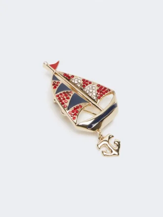 Broche en métal avec strass, bleu ciel