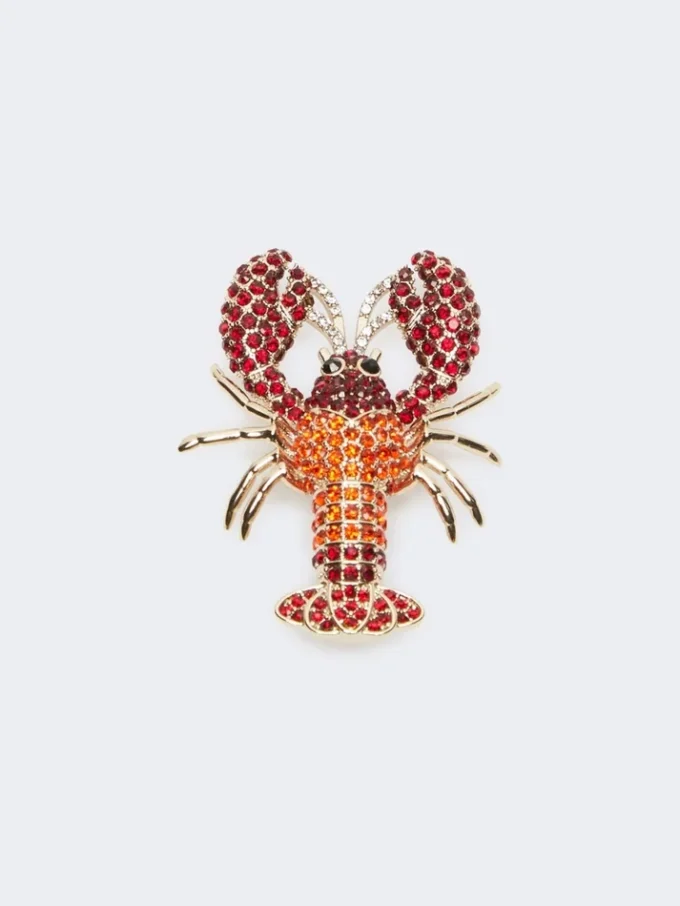 Broche en métal avec strass, rouge foncé Broche en métal avec strass, rouge foncé