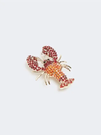 Broche en métal avec strass, rouge foncé