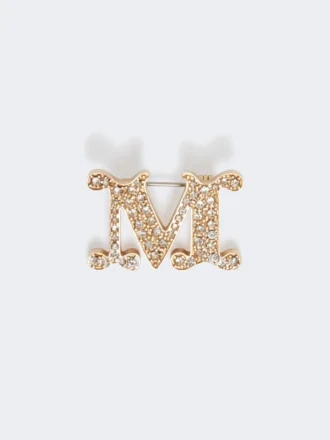 Broche monogramme ornée de cristaux, blanc optique