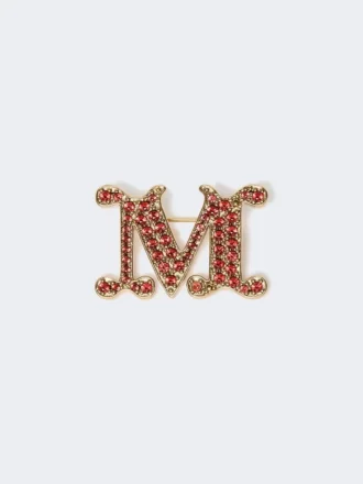 Broche monogramme ornée de cristaux, rouge