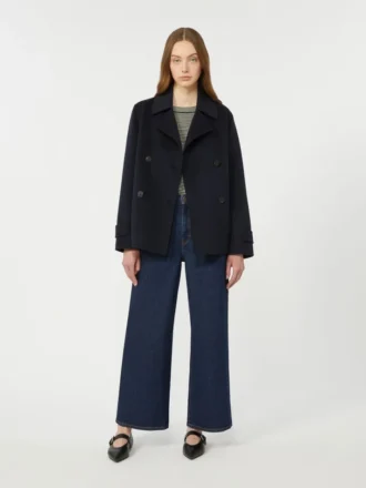 Caban croisé en laine mélangée, bleu marine