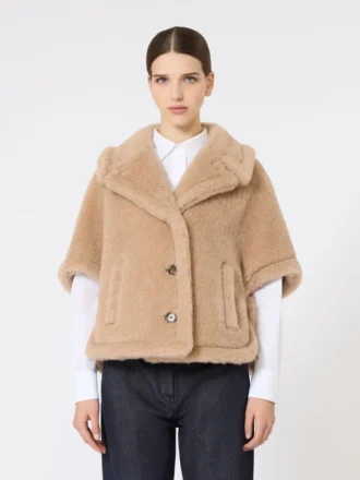 Cape ample en tissu teddy d&rsquo;alpaga et de cachemire, beige