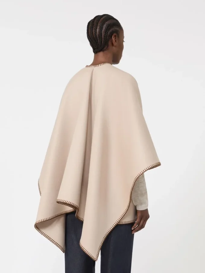 Cape en laine et cachemire avec ceinture, couleur sable
