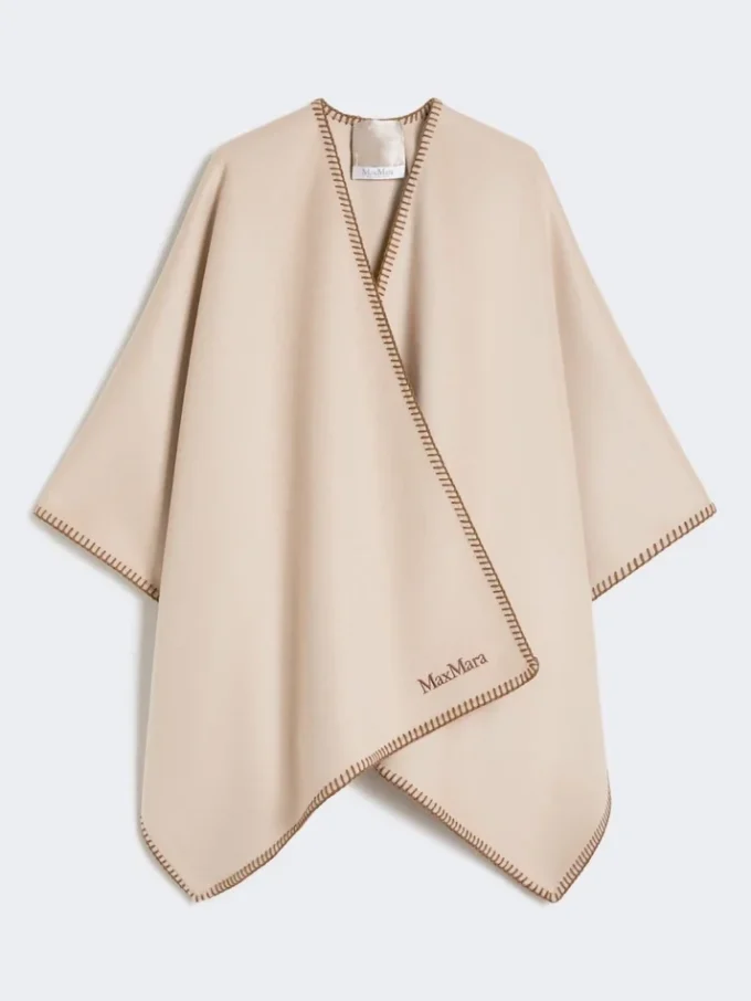 Cape en laine et cachemire avec ceinture, couleur sable