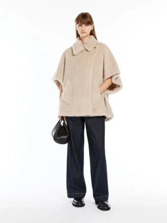 Cape en tissu teddy d&rsquo;alpaga et de laine, beige