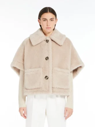 Cape en tissu teddy d&rsquo;alpaga et de laine, beige
