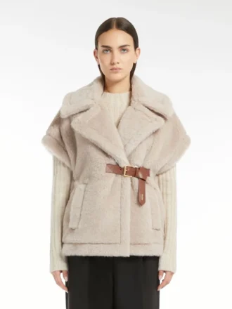 Cape en tissu teddy d&rsquo;alpaga et de laine, beige
