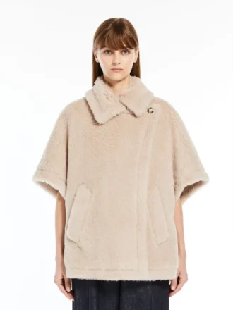 Cape en tissu teddy d&rsquo;alpaga et de laine, beige