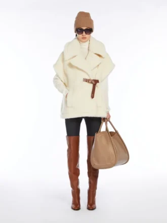 Cape en tissu teddy d&rsquo;alpaga et de laine, blanc optique