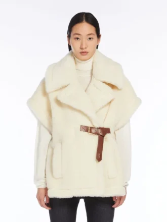 Cape en tissu teddy d&rsquo;alpaga et de laine, blanc optique