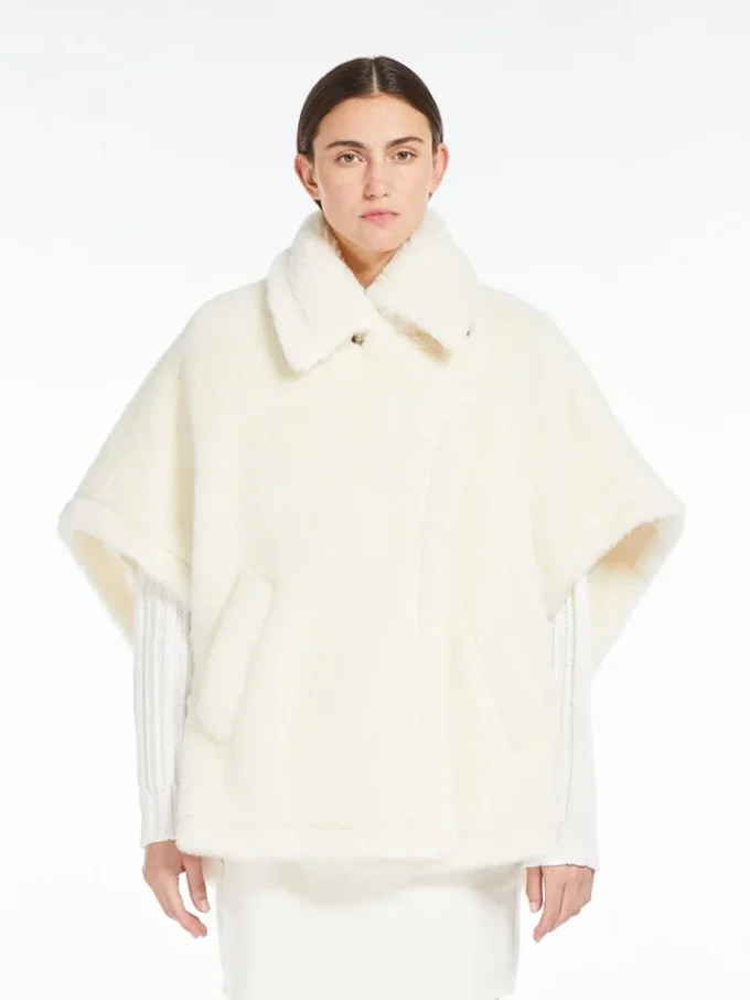 Cape en tissu teddy d’alpaga et de laine, blanc optique Cape en tissu teddy d’alpaga et de laine, blanc optique