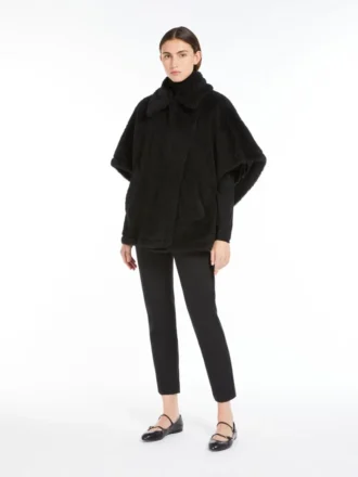 Cape en tissu teddy d&rsquo;alpaga et de laine, noir