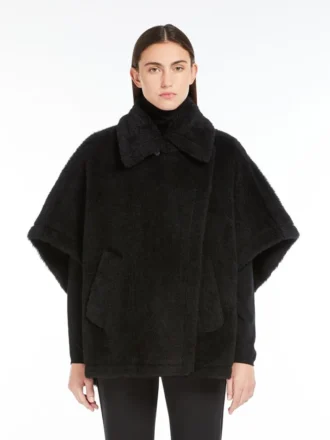 Cape en tissu teddy d&rsquo;alpaga et de laine, noir