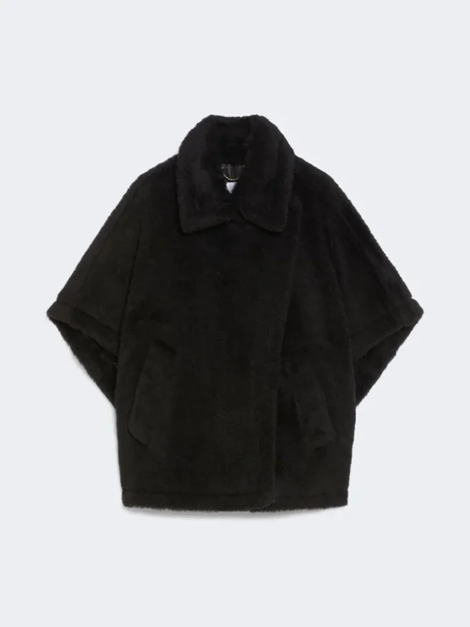 Cape en tissu teddy d’alpaga et de laine, noir Cape en tissu teddy d’alpaga et de laine, noir