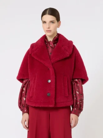 Cape en tissu teddy d&rsquo;alpaga et de laine, rouge