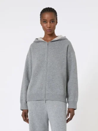 Cardigan à capuche en laine et cachemire, gris moyen