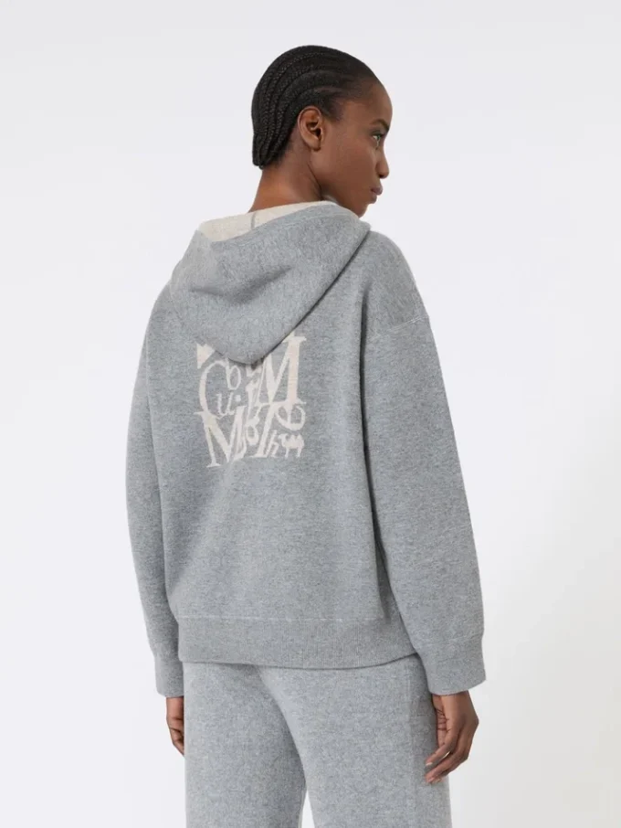 Cardigan à capuche en laine et cachemire, gris moyen Cardigan à capuche en laine et cachemire, gris moyen