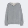 Cardigan à capuche en laine et cachemire, gris moyen Cardigan à capuche en laine et cachemire, gris moyen