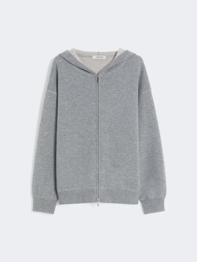 Cardigan à capuche en laine et cachemire, gris moyen Cardigan à capuche en laine et cachemire, gris moyen