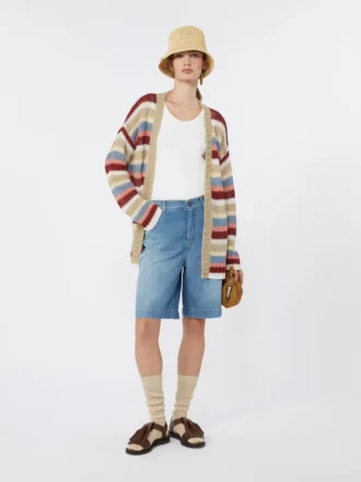 Cardigan en fil de lin avec ceinture, couleur cerise