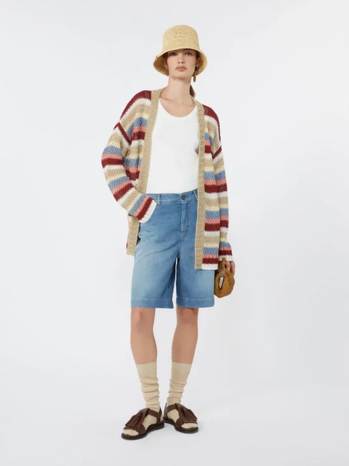 Cardigan en fil de lin avec ceinture, couleur cerise Cardigan en fil de lin avec ceinture, couleur cerise