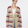 Cardigan en fil de lin avec ceinture, couleur cerise Cardigan en fil de lin avec ceinture, couleur cerise