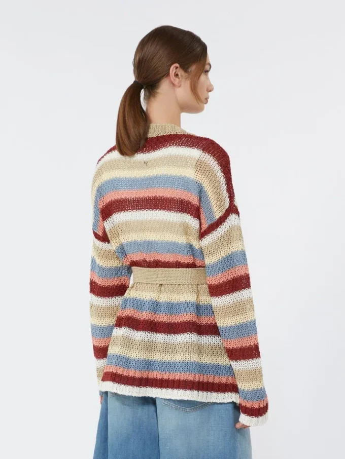 Cardigan en fil de lin avec ceinture, couleur cerise Cardigan en fil de lin avec ceinture, couleur cerise