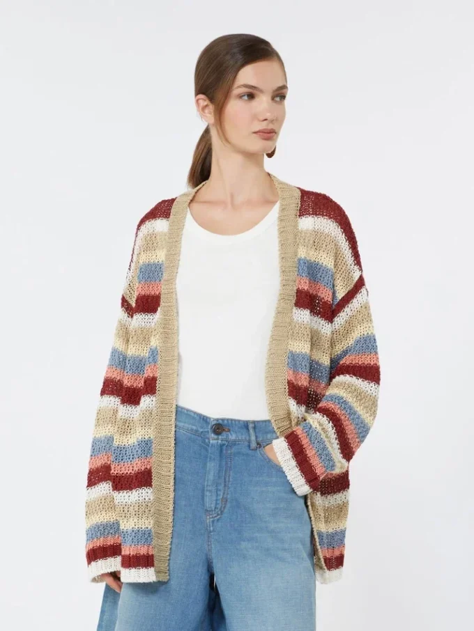 Cardigan en fil de lin avec ceinture, couleur cerise Cardigan en fil de lin avec ceinture, couleur cerise
