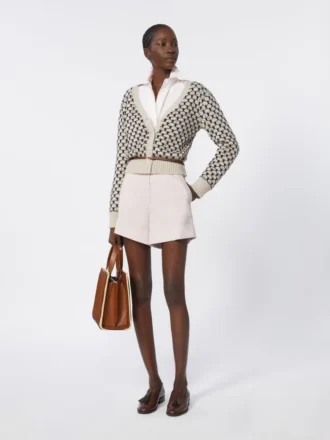 Cardigan en laine et cachemire à motifs, beige
