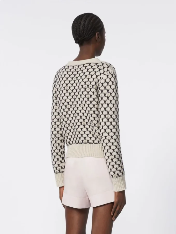 Cardigan en laine et cachemire à motifs, beige Cardigan en laine et cachemire à motifs, beige