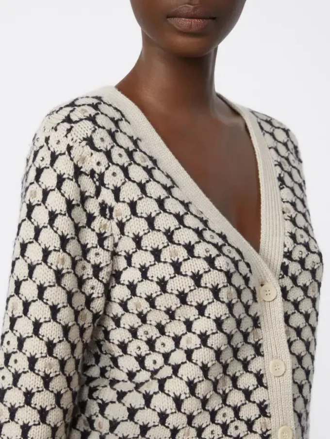 Cardigan en laine et cachemire à motifs, beige Cardigan en laine et cachemire à motifs, beige