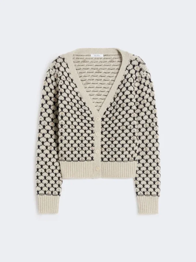 Cardigan en laine et cachemire à motifs, beige Cardigan en laine et cachemire à motifs, beige