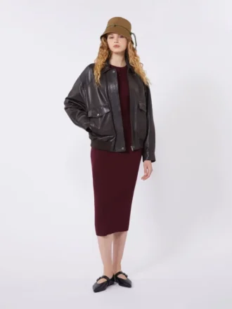 Jupe crayon en viscose, bordeaux